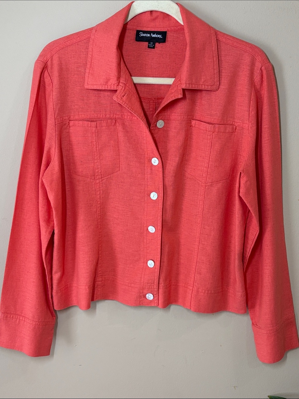 Coral Button-Front Women’s Shirt Jacket, Linen/Rayon